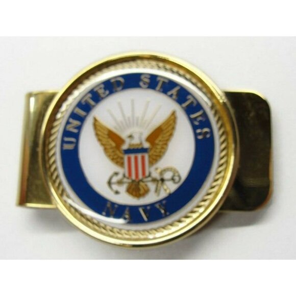 Money Clip "United States Navy" Cash ID Holder Gold Tone - Picture 1 of 8